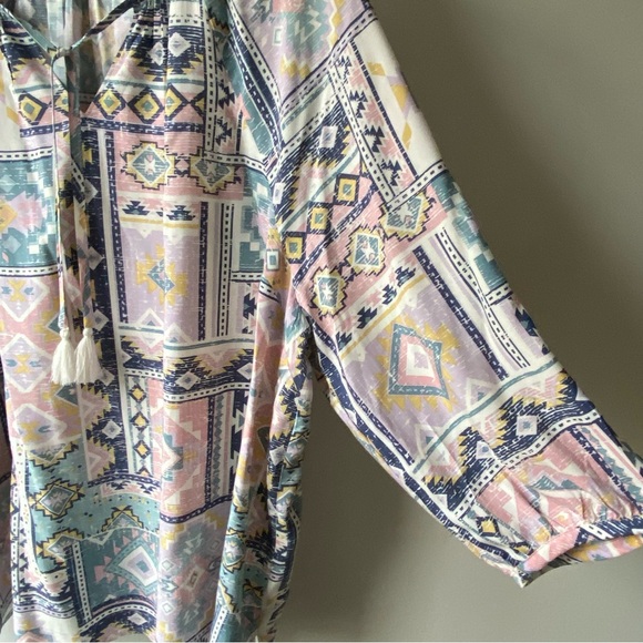 Canyon Retreat Shirt Size 2XL Blouse Aztec southwest tie front Relaxed Fit top - Picture 12 of 16